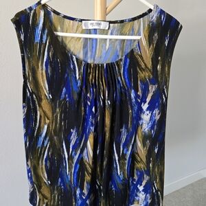 Jones Studio Abstract Blue and Gold Blouse
